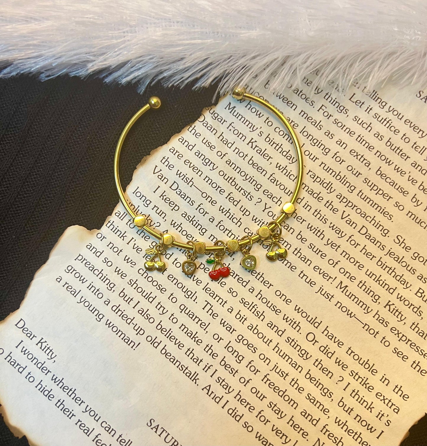 Cherry & Heart Charm Bangle