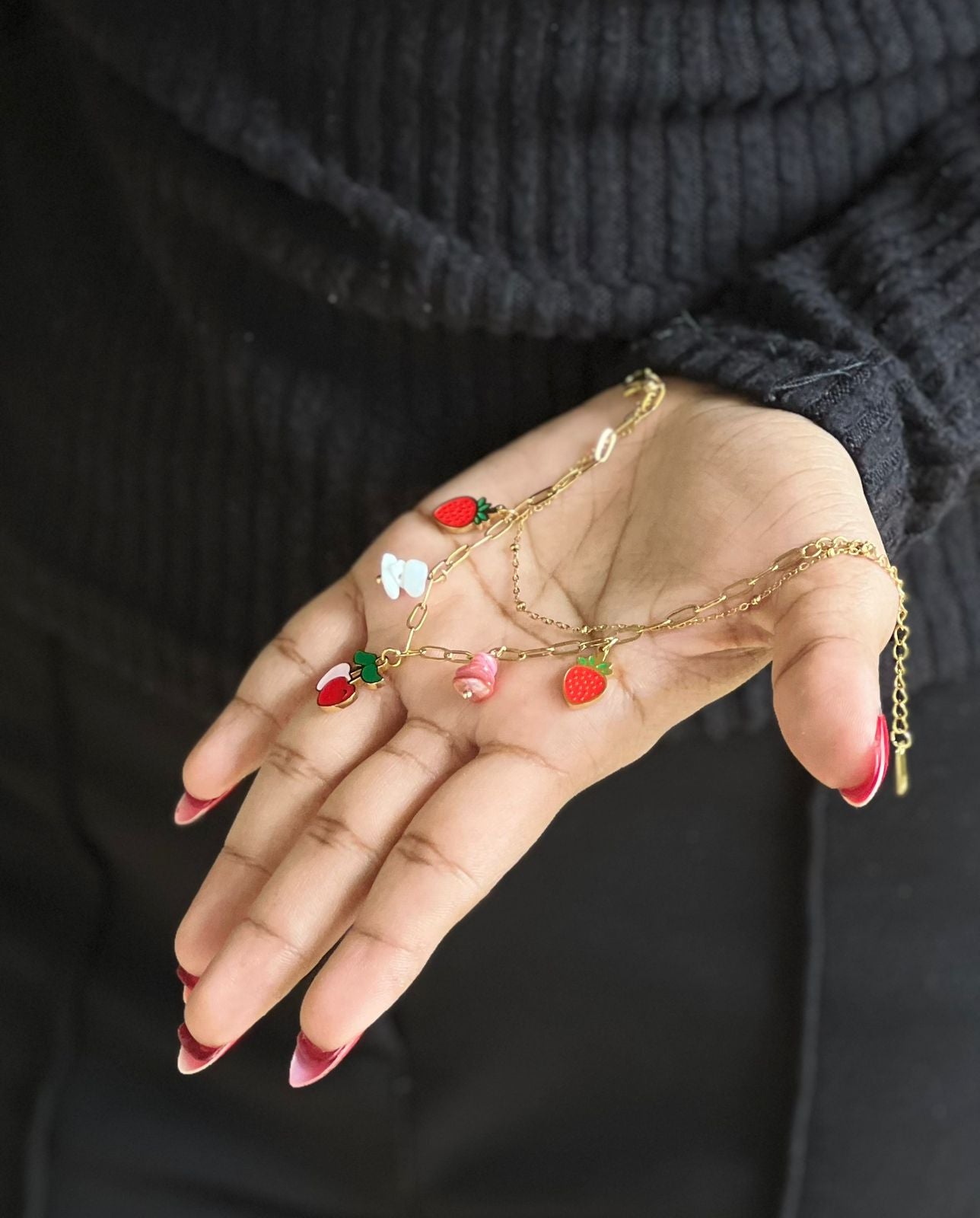 Strawberry & Peach Charm Bracelet - Two Layer