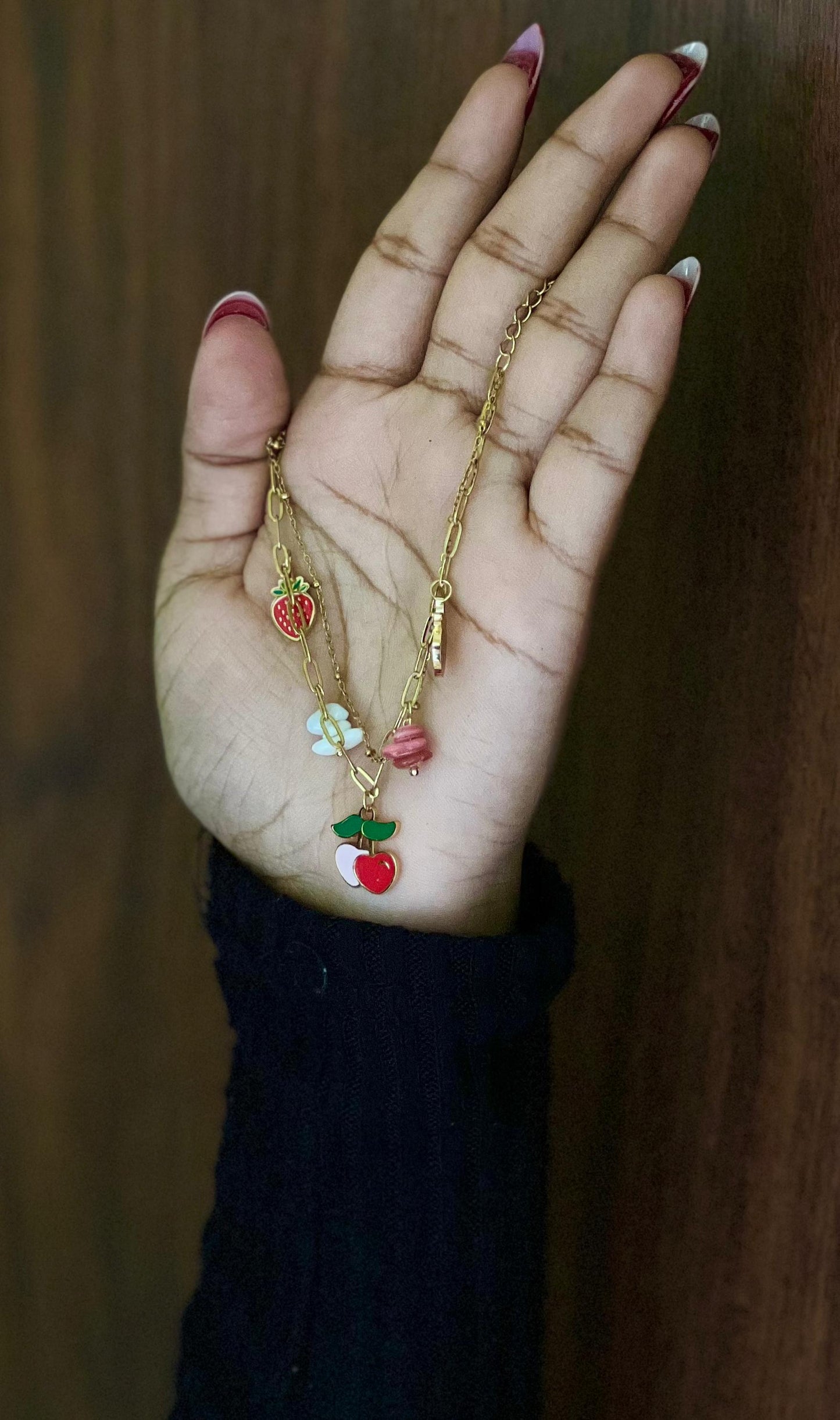 Strawberry & Peach Charm Bracelet - Two Layer