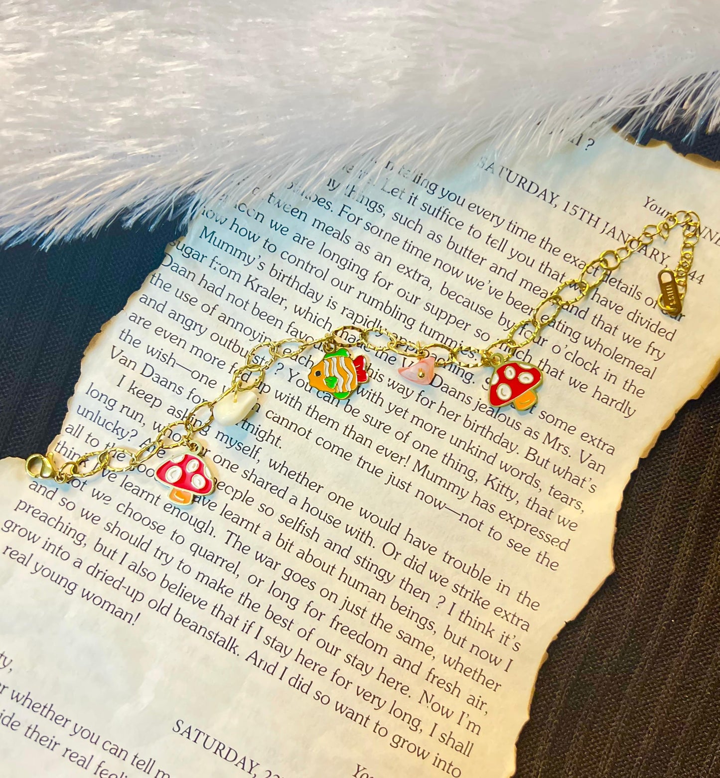 Fish  & mushroom charm bracelet