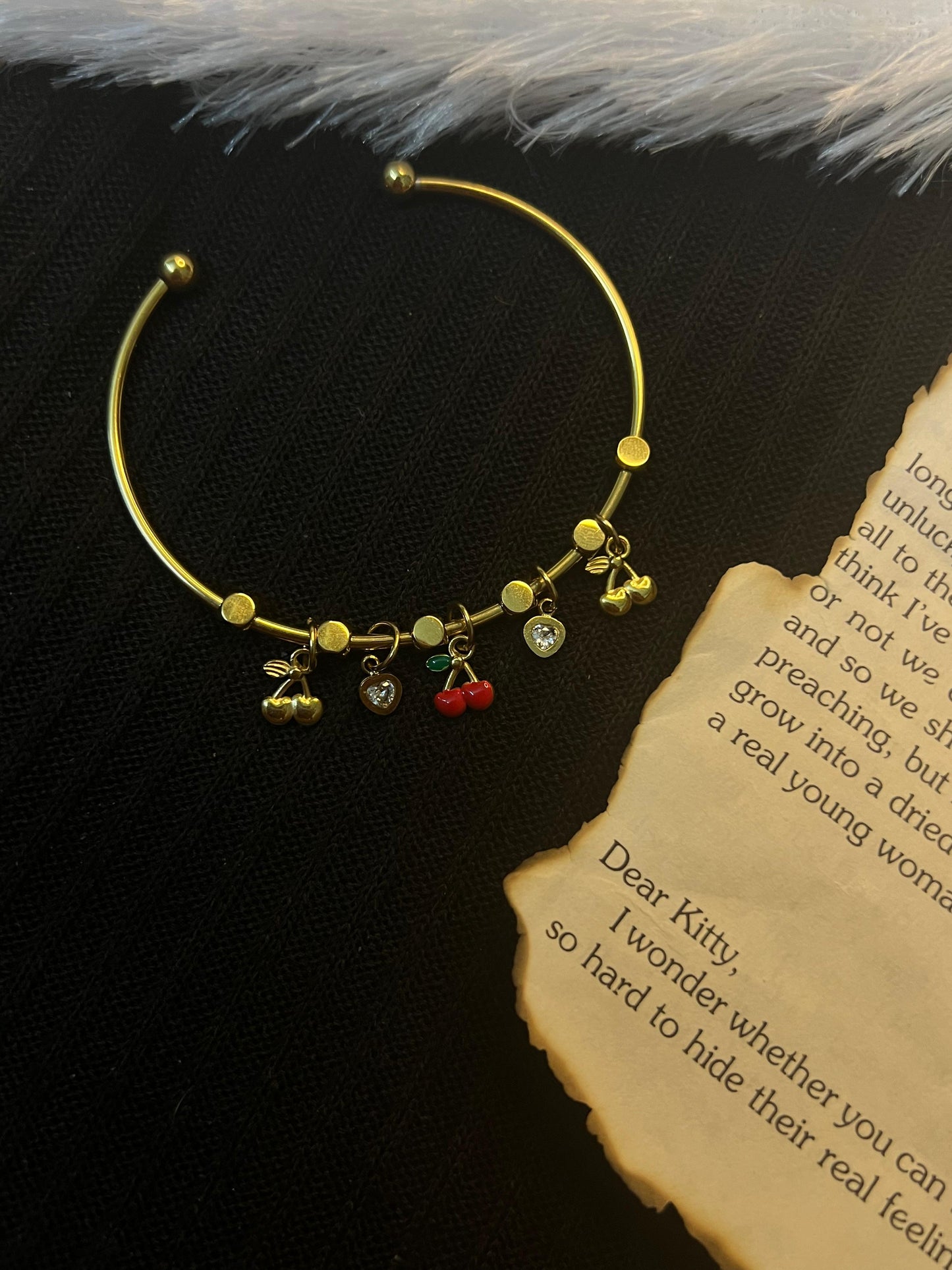 Cherry & Heart Charm Bangle