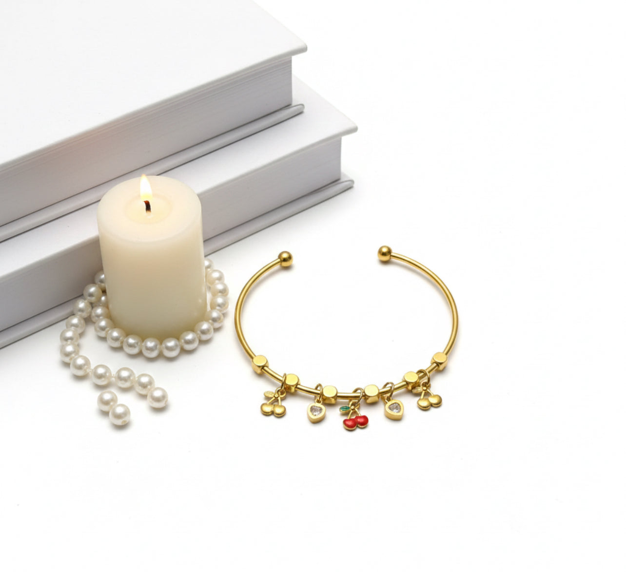 Cherry & Heart Charm Bangle