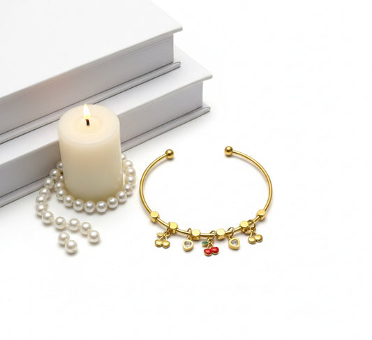 Cherry & Heart Charm Bangle